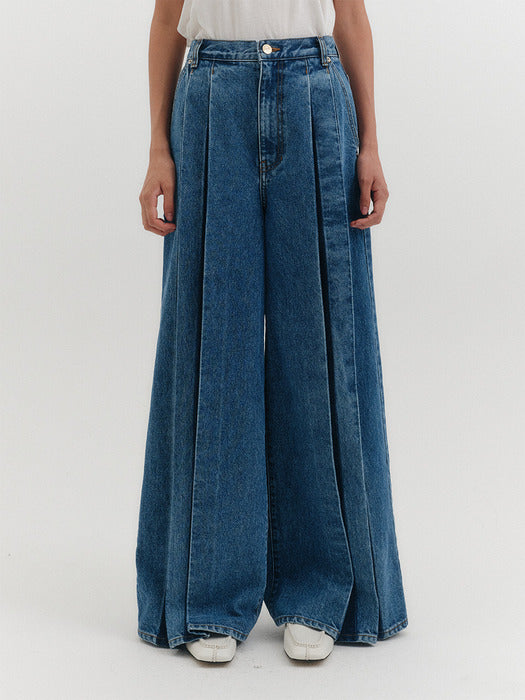 Eenk Pleats Wide Denim - Blue B for Binding