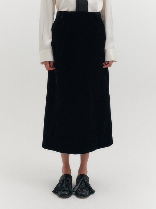 Eenk Velvet A-line Long Skirt - Black B for Binding