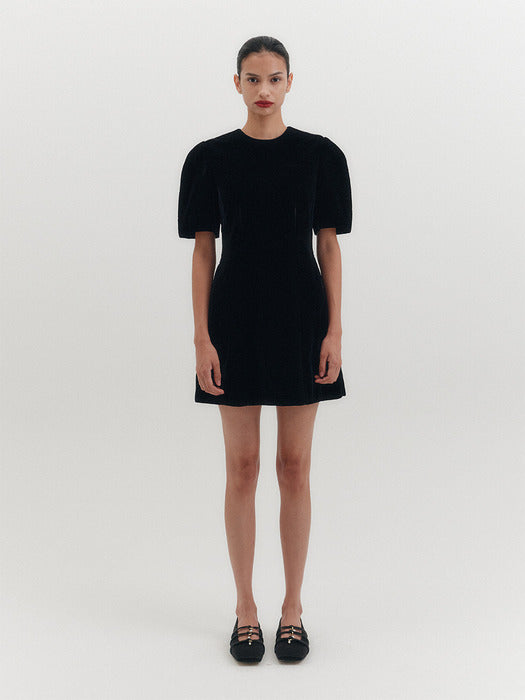 Eenk Short Sleeve Hourglass Velvet Dress - Black B for Binding