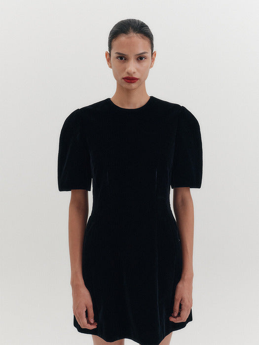 Eenk Short Sleeve Hourglass Velvet Dress - Black B for Binding