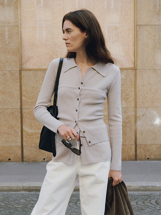 Loeuvre V-neck Open Collar Slim Cardigan & Bustier