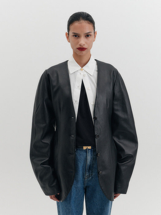 Eenk Hourglass Leather Jacket - Black B for Binding