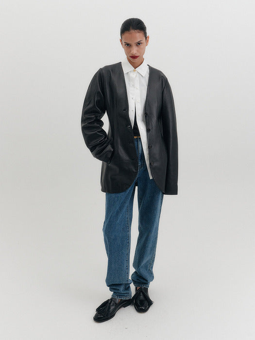 Eenk Hourglass Leather Jacket - Black B for Binding