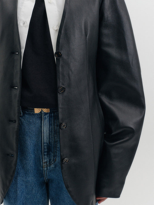 Eenk Hourglass Leather Jacket - Black B for Binding