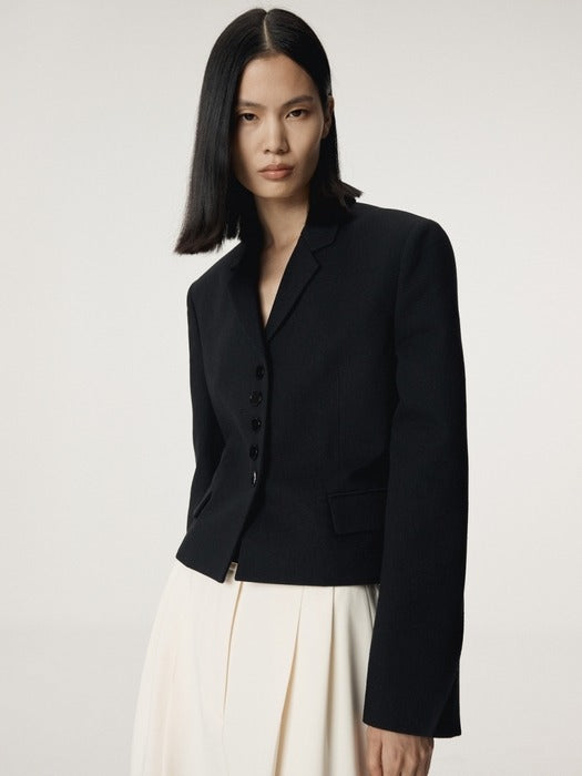 [recto] BUTTON DETAIL SHORT JACKET (BLACK)