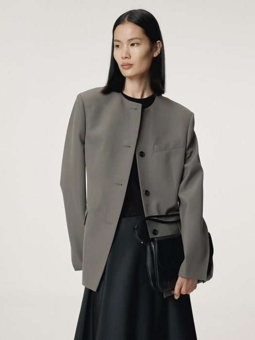 [recto] COLLARLESS SINGLE JACKET (TAUPE GREY)