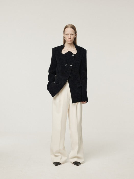 [recto] RC SIGNATURE CURVED NECK LONG JACKET (BLACK)