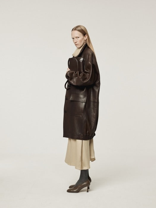 [recto] OVERSIZED LEATHER COAT (DARK BROWN)