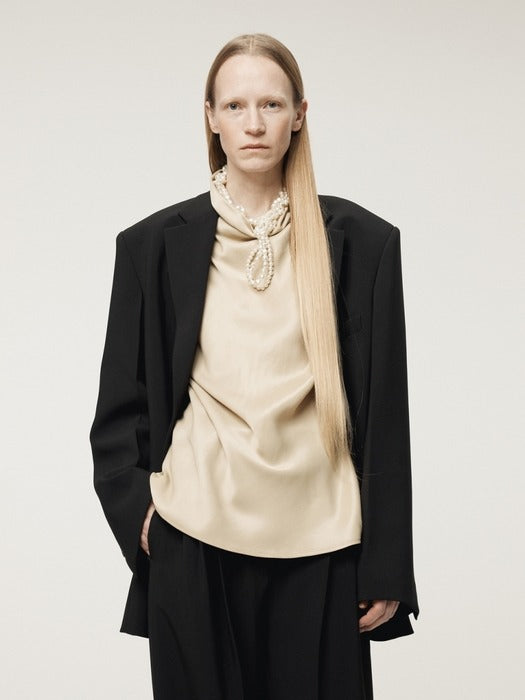 [recto] COWL NECK SATIN BLOUSE (LIGHT BEIGE)