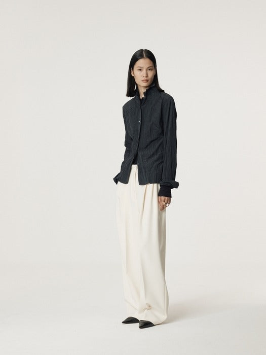 [recto] WHOLE CREASE BLOUSE (DARK NAVY)