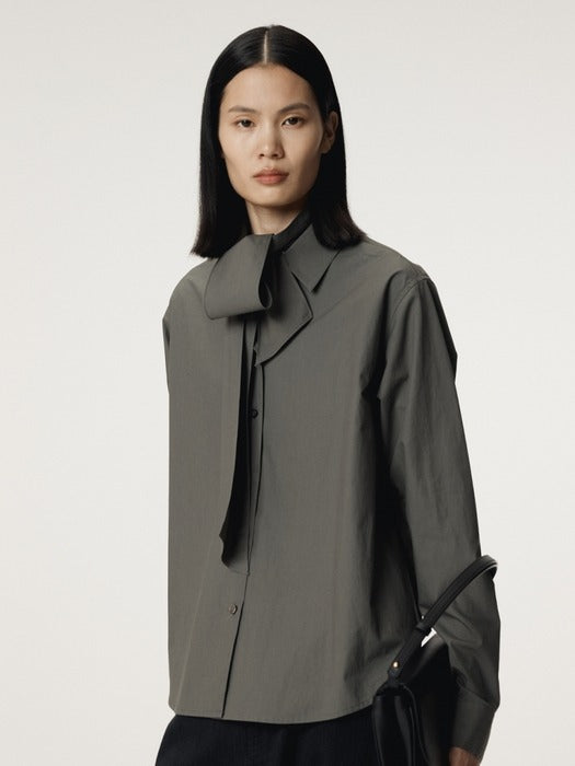 [recto] POWDERY COTTON SCARF SHIRT (KHAKISH GREY)