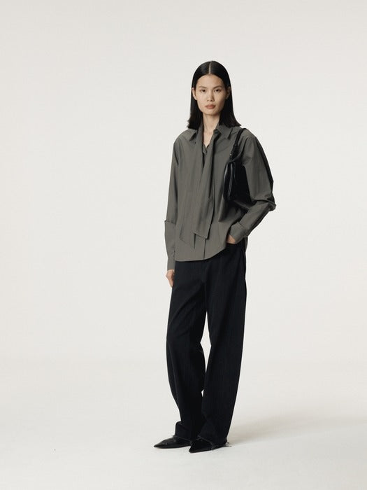 [recto] POWDERY COTTON SCARF SHIRT (KHAKISH GREY)