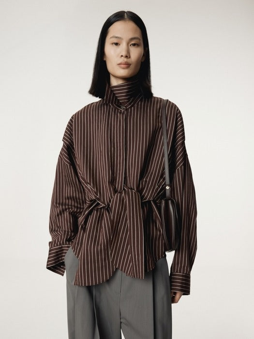[recto] DOUBLE LAYER STRIPE SHIRT (RED BROWN)