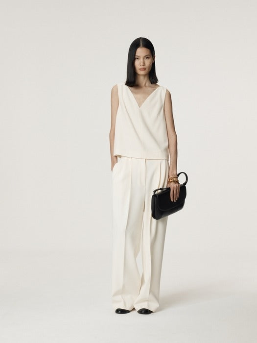 [recto] WOOL TWEED V-NECK TOP (IVORY)