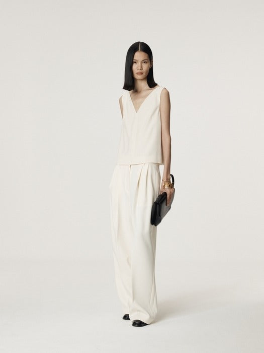 [recto] WOOL TWEED V-NECK TOP (IVORY)