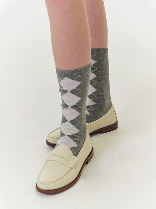 [grove] 25FW MOMO ARGYLE SOCKS (PINK)