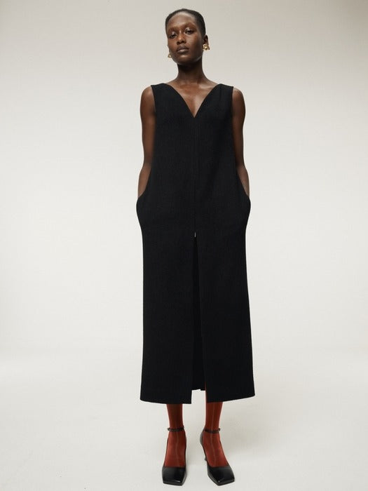 [recto] FRONT OPEN LONG DRESS (BLACK)