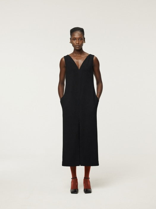 [recto] Front Open Long Dress (Black)