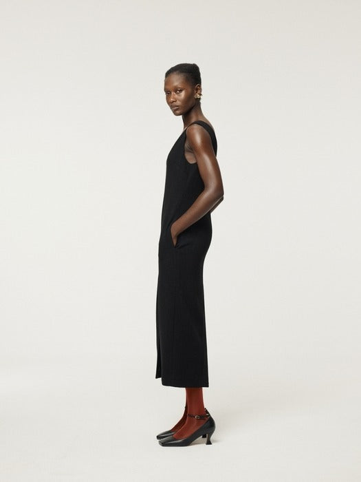 [recto] Front Open Long Dress (Black)
