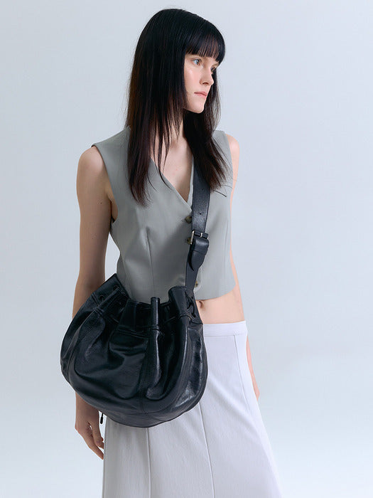 Perfec Wave String Leather Hobo L, Black