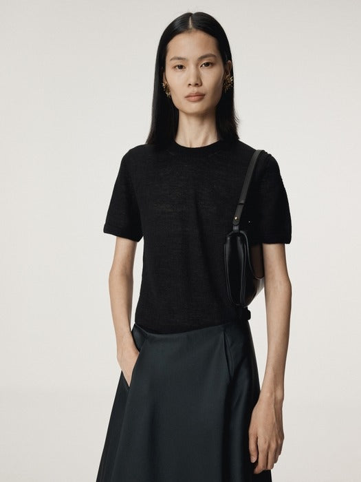 Recto RC Embroidery Sheer Knit Top (Black)