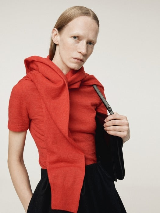 [recto] RC EMBROIDERY SHEER KNIT TOP (SCALET RED)