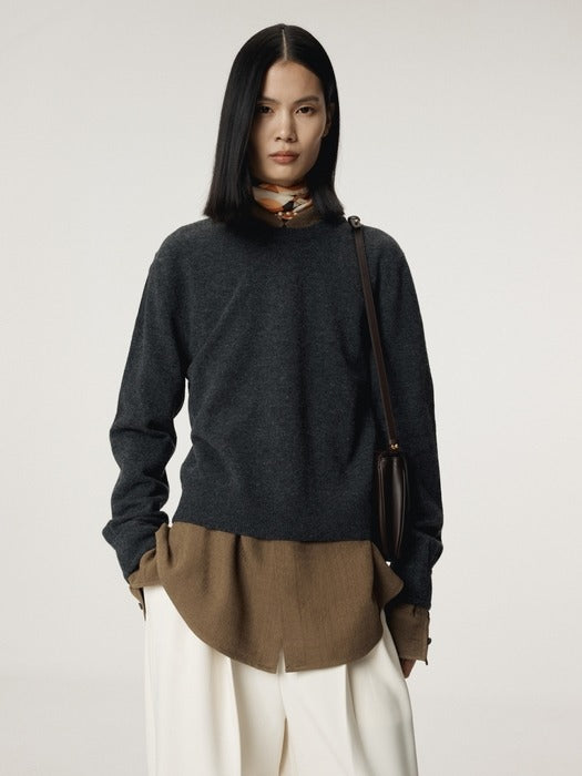 [recto] SHIRT CUFFS DETAIL KNIT TOP (CHARCOAL GREY)