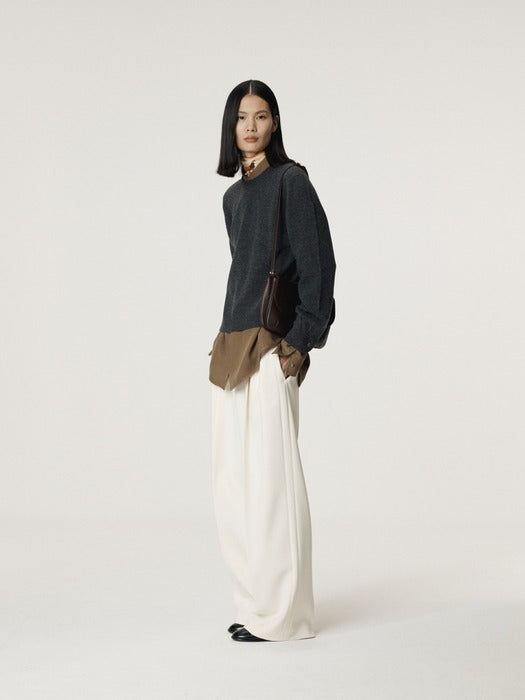 [recto] SHIRT CUFFS DETAIL KNIT TOP (CHARCOAL GREY)