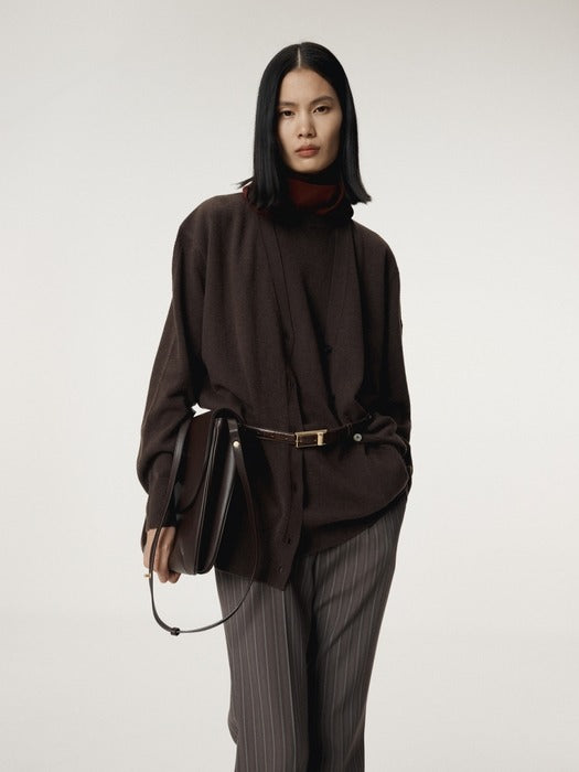 Recto Layered Cardigan Knit Top (Dark Chocolate)