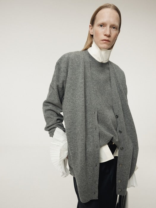 Recto Layered Cardigan Knit Top (Melange Grey)