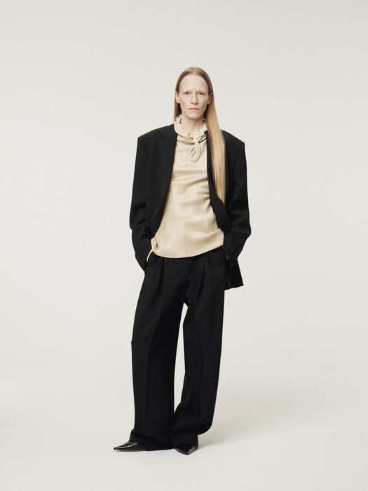 [recto] DOUBLE PLEATED WIDE PANTS (BLACK)