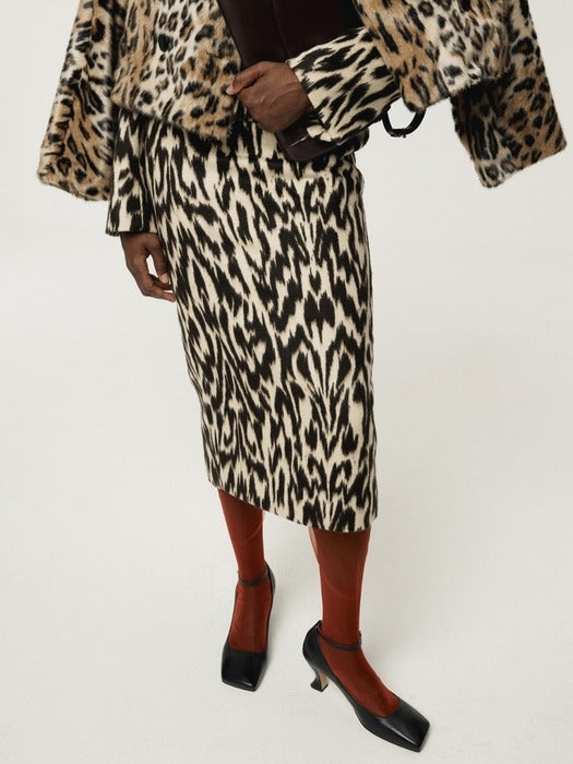 [recto] LEOPARD WOOL MIDI SKIRT (DARK BROWN)