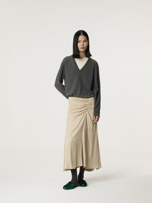 [recto] Asymmetric Shirring Skirt (Light Beige)