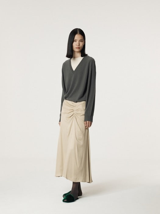 [recto] Asymmetric Shirring Skirt (Light Beige)