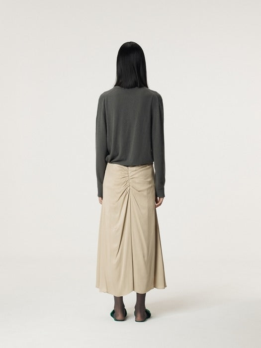 [recto] ASYMMETRIC SHIRRING SKIRT (LIGHT BEIGE)