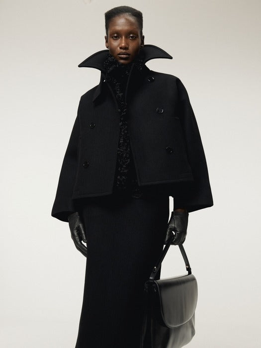 [recto] PRIMARY WOOL SHORT PEA COAT (BLACK)