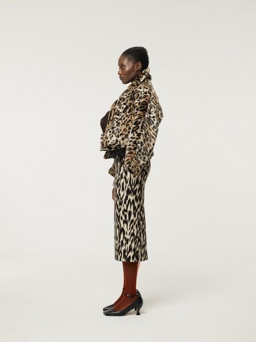 [recto] LEOPARD FAUX FUR SHORT COAT (BEIGE)