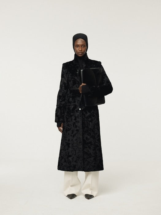 [recto] SLIM FIT FAUX FUR COAT (BLACK)