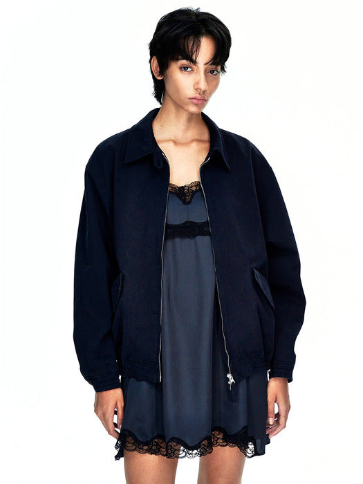 [MARGESHERWOOD] WASHED ZIP-UP BOMBER JACKET_navy