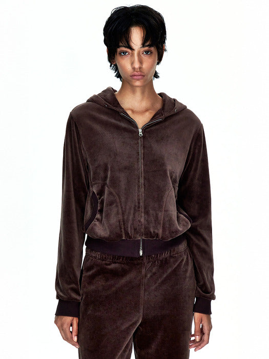 [MARGESHERWOOD] VELOUR HOOD ZIP-UP_brown