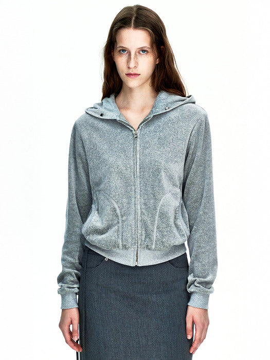 Margesherwood Velour Hood Zip-UP melange grey