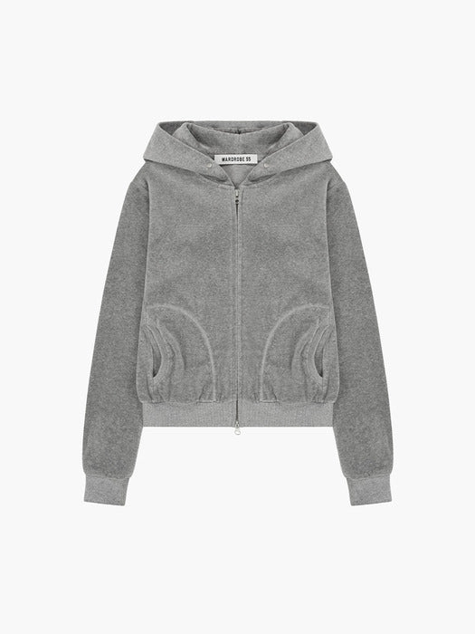 Margesherwood Velour Hood Zip-UP melange grey