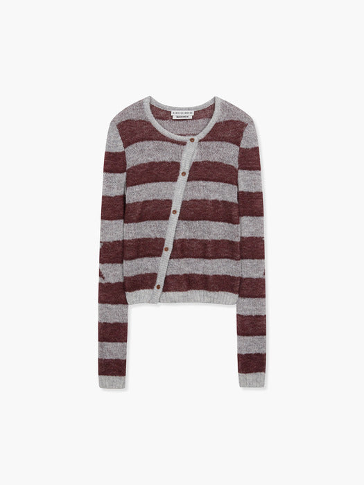 [MARGESHERWOOD] 55 MOHAIR STRIPE CARDIGAN_burgundy/grey