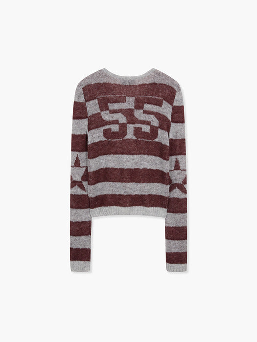 Margesherwood 55 Mohair Stripe Cardigan burgundy/grey