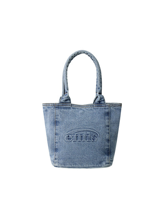 [emis] LOGO EMBOSSED DENIM TOTE BAG-BLUE DENIM