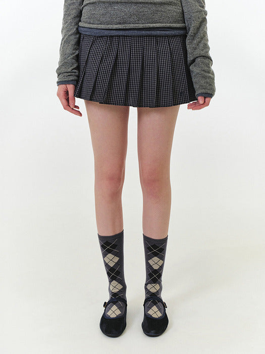Grove 25Fw Selena Check Pleats Skirt (Charcoal)