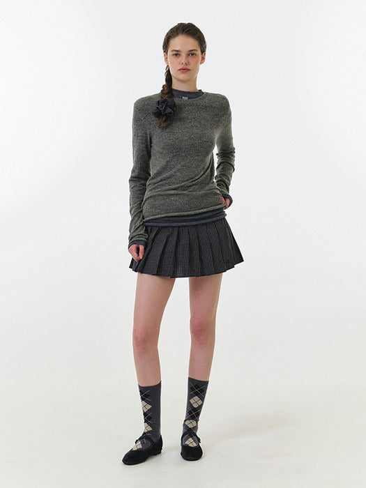 Grove 25Fw Selena Check Pleats Skirt (Charcoal)