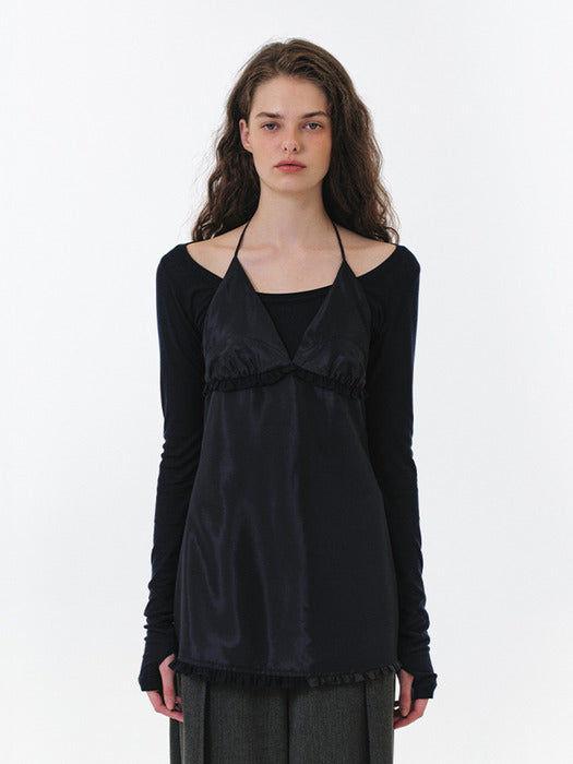 [grove] 25FW RUBY HALTER-NECK DRESS (NAVY)