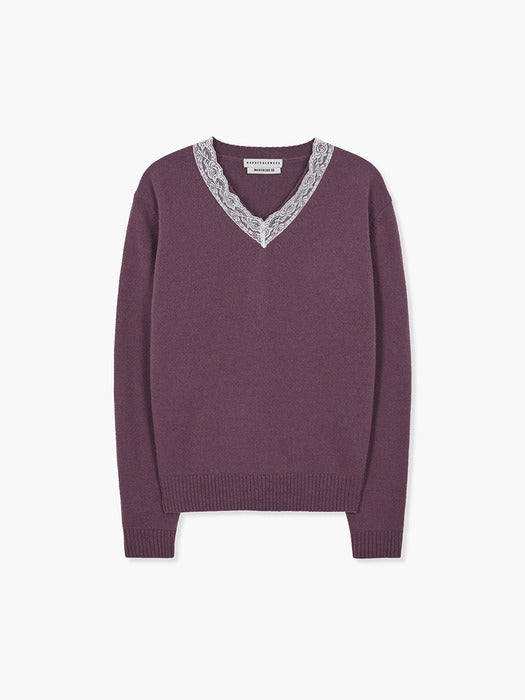 [MARGESHERWOOD] LACE FLORE V-NECK PULLOVER_purple