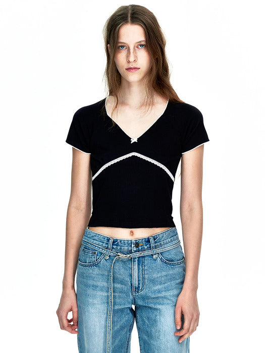 [MARGESHERWOOD] LACE EVE TOP_black